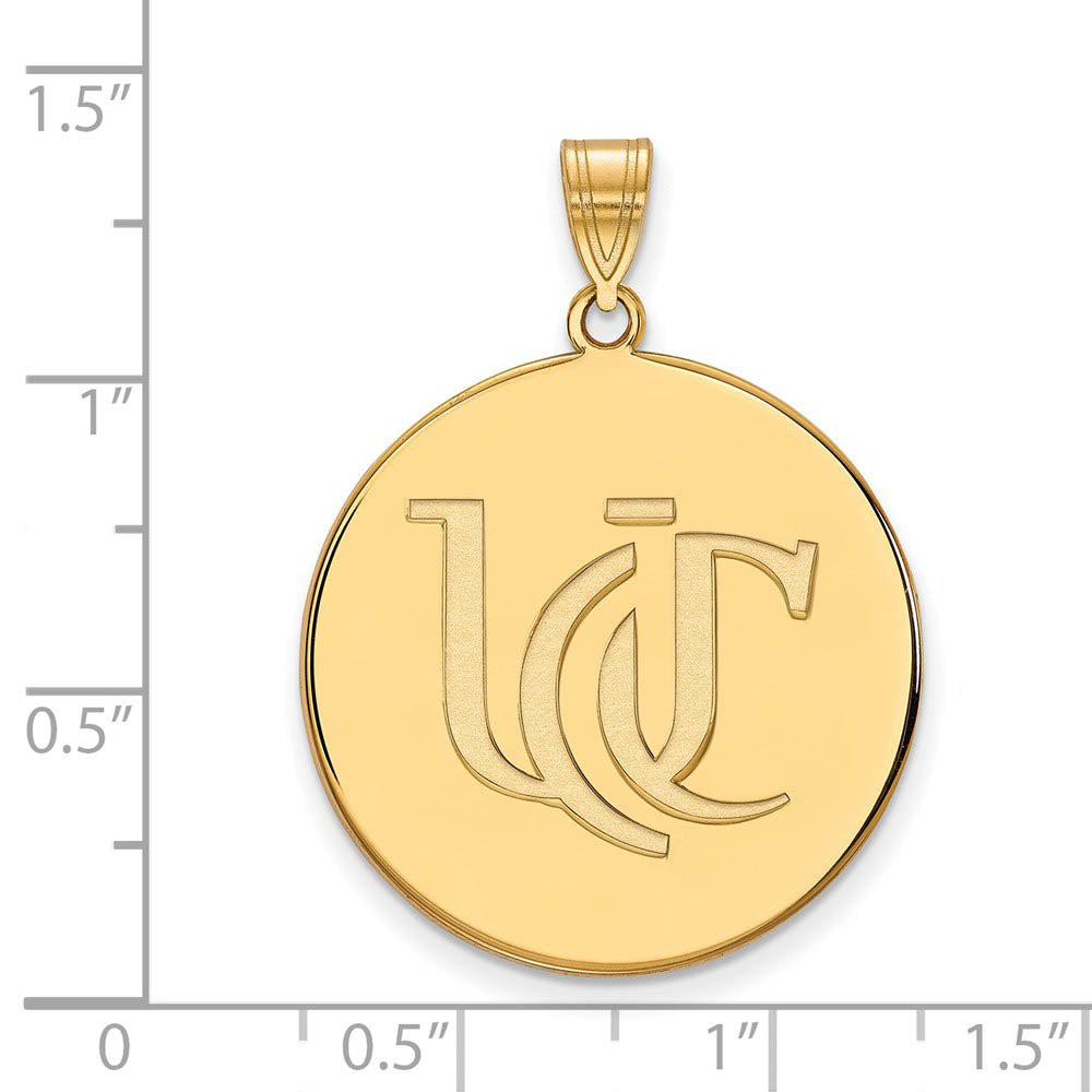 Alternate view of the 14k Gold Plated Silver U. of Cincinnati XL Disc Pendant by The Black Bow Jewelry Co.