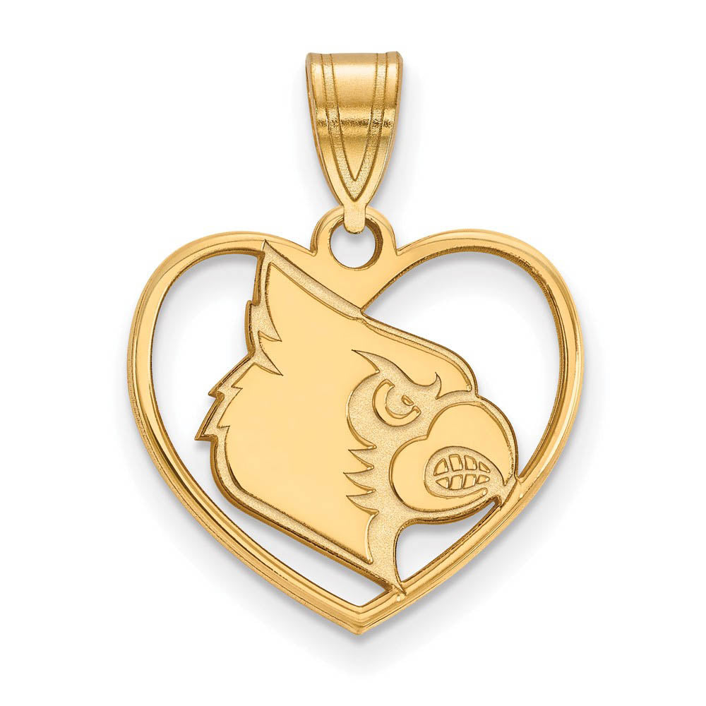 14k Gold Plated Silver U. of Louisville Heart Pendant, Item P25398 by The Black Bow Jewelry Co.