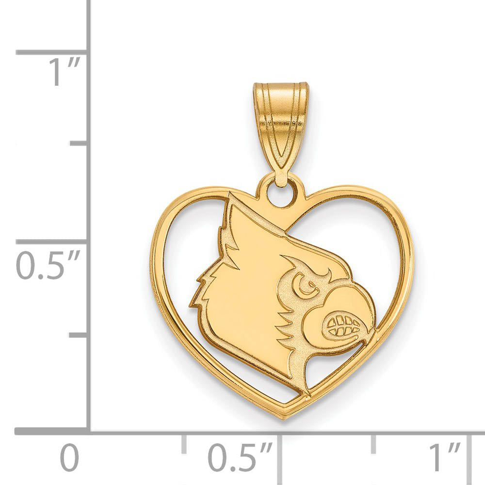 Alternate view of the 14k Gold Plated Silver U. of Louisville Heart Pendant by The Black Bow Jewelry Co.