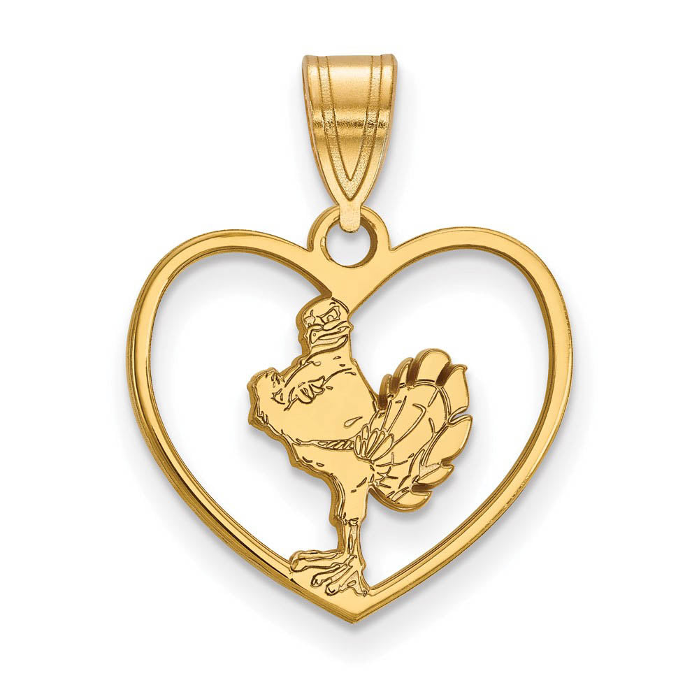 14k Gold Plated Silver Virginia Tech Mascot Logo Heart Pendant, Item P25407 by The Black Bow Jewelry Co.