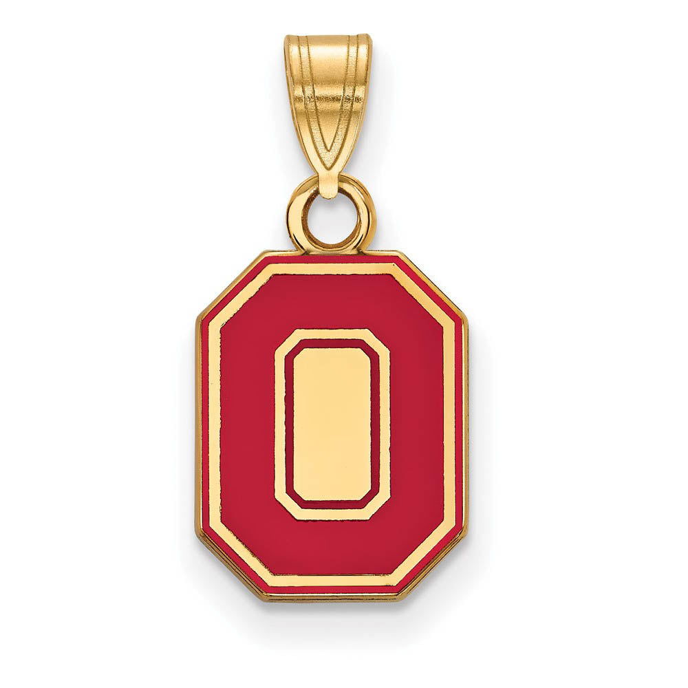 14k Gold Plated Silver Ohio State Small Enamel 'O' Pendant, Item P25409 by The Black Bow Jewelry Co.