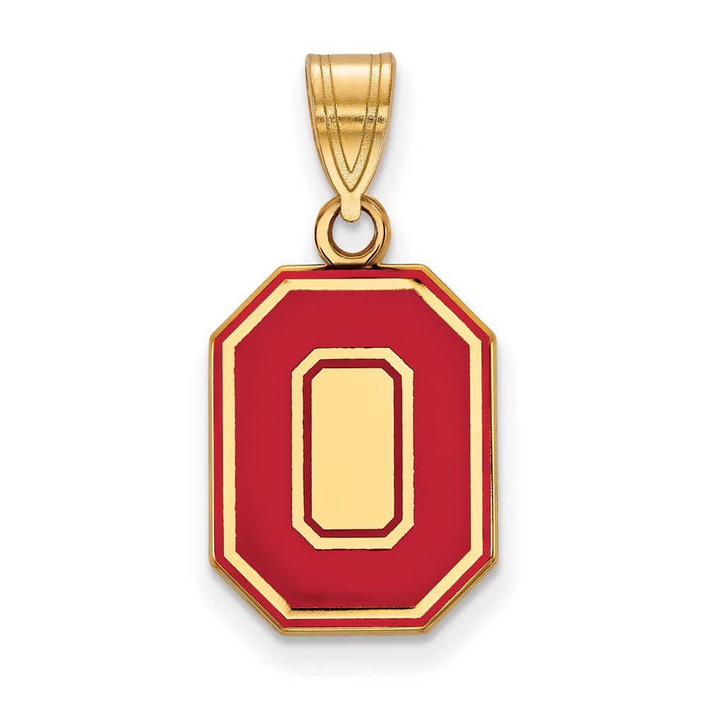 14k Gold Plated Silver Ohio State Medium Enamel 'O' Pendant, Item P25413 by The Black Bow Jewelry Co.