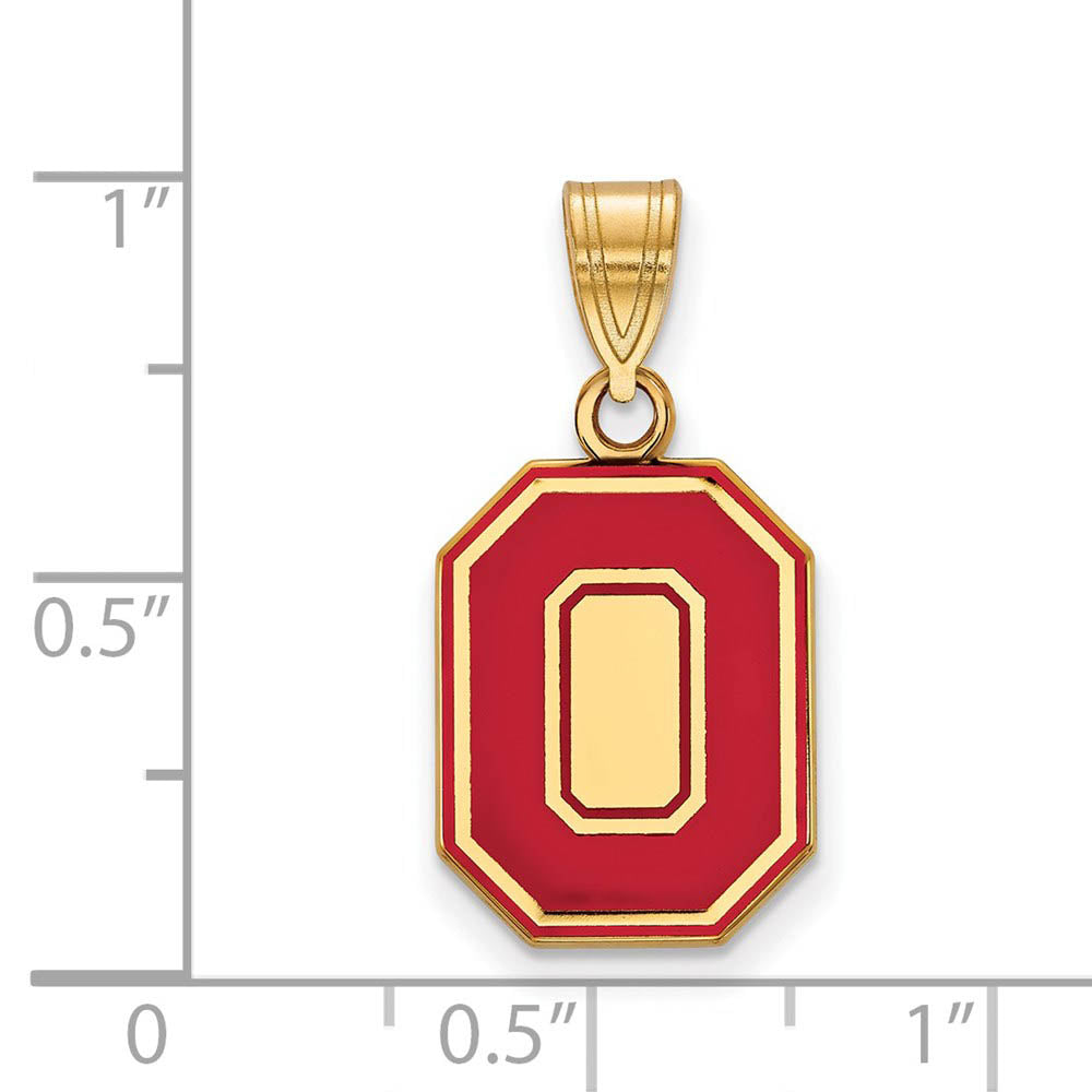 Alternate view of the 14k Gold Plated Silver Ohio State Medium Enamel 'O' Pendant by The Black Bow Jewelry Co.