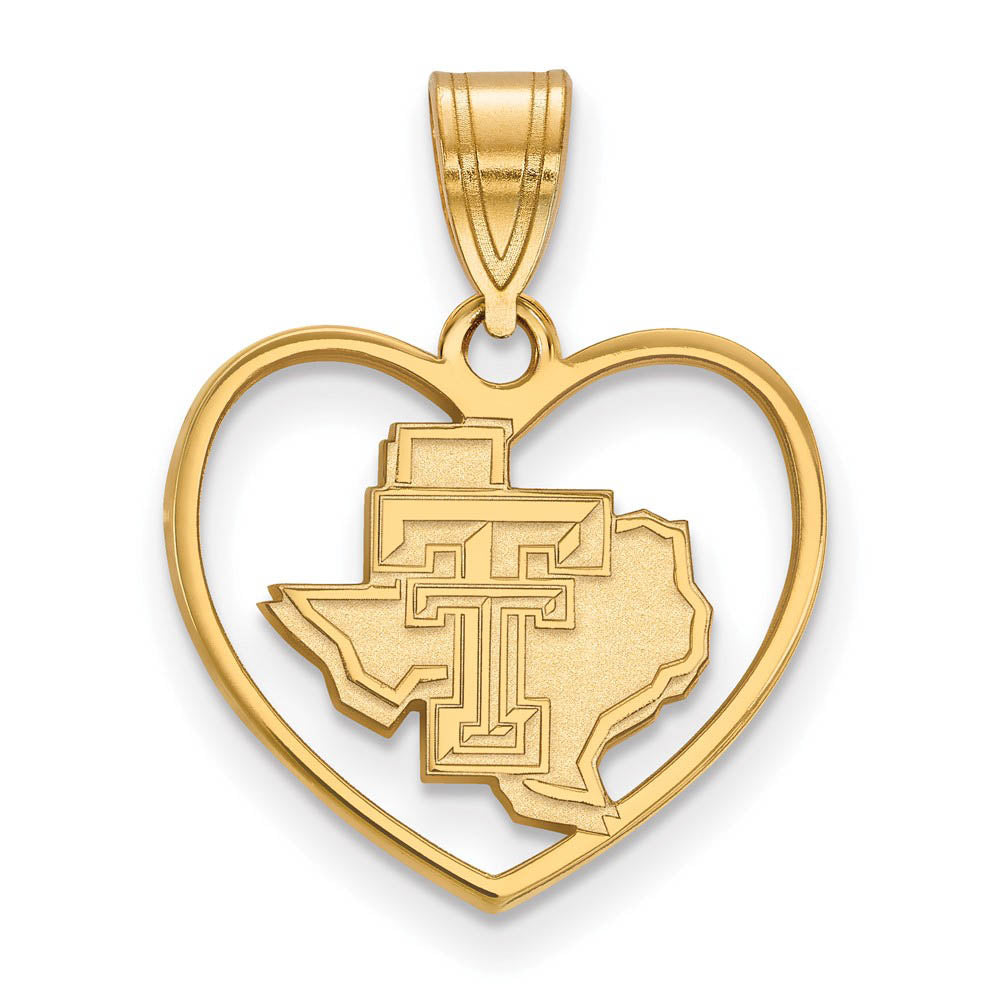 14k Gold Plated Silver Texas Tech U. Heart Pendant, Item P25415 by The Black Bow Jewelry Co.