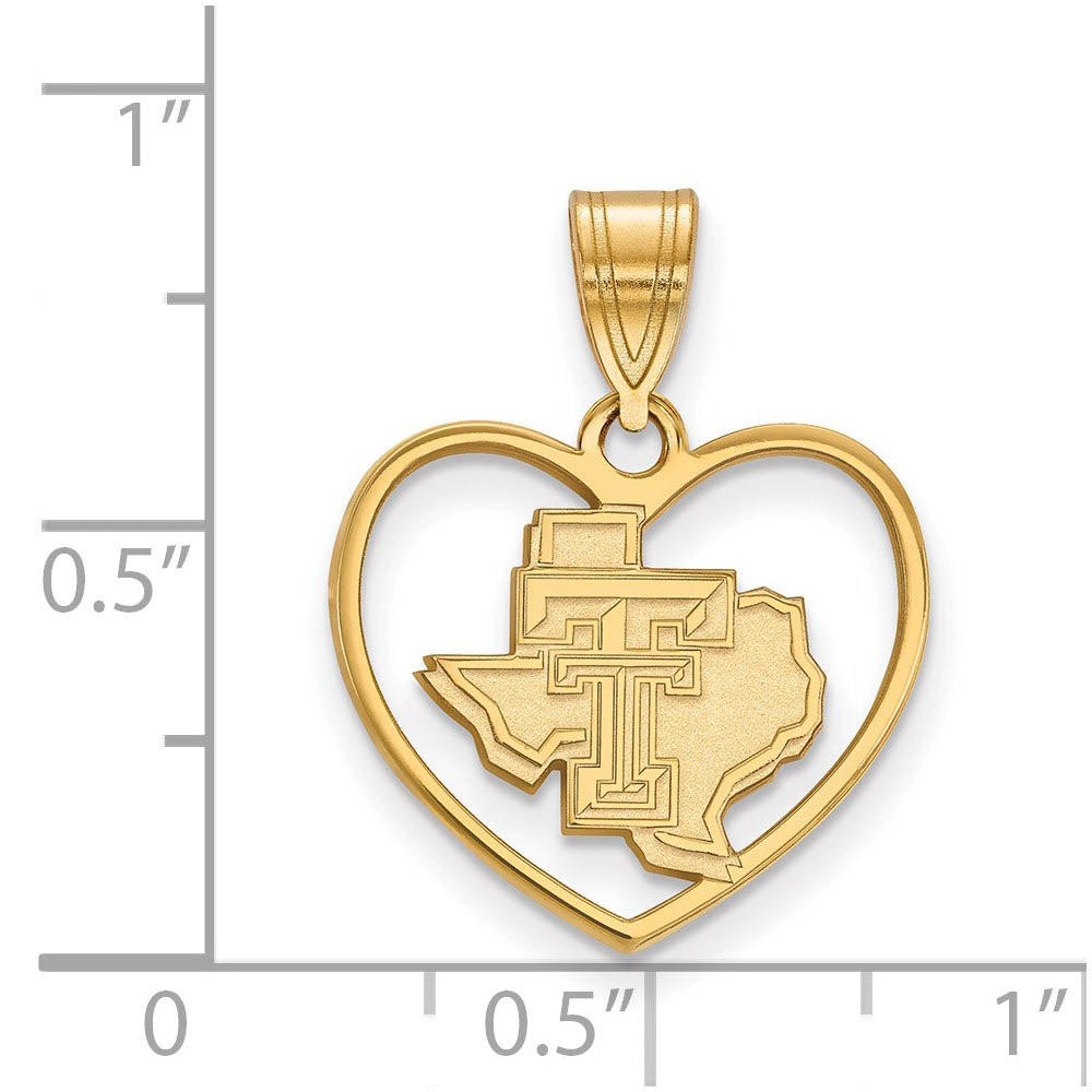 Alternate view of the 14k Gold Plated Silver Texas Tech U. Heart Pendant by The Black Bow Jewelry Co.