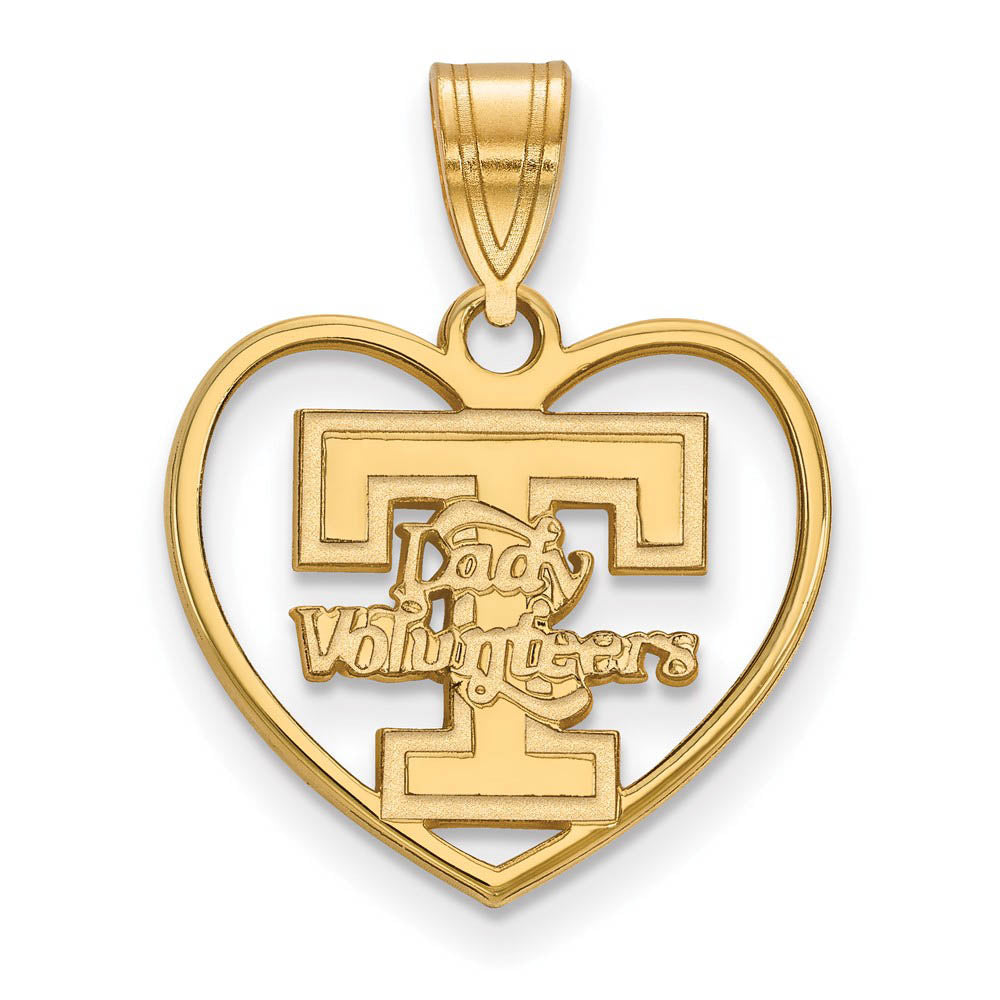 14k Gold Plated Silver U. of Tennessee 'T' Logo Heart Pendant, Item P25418 by The Black Bow Jewelry Co.