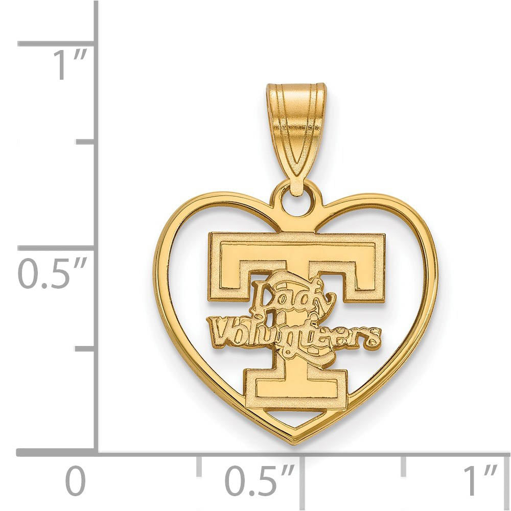 Alternate view of the 14k Gold Plated Silver U. of Tennessee 'T' Logo Heart Pendant by The Black Bow Jewelry Co.