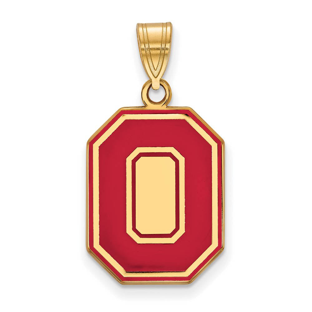 14k Gold Plated Silver Ohio State Large Enamel 'O' Pendant, Item P25421 by The Black Bow Jewelry Co.