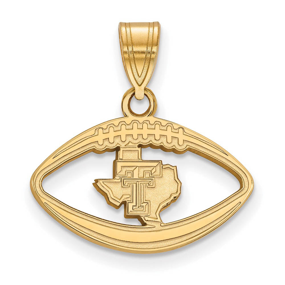 14k Gold Plated Silver Texas Tech U. Football Pendant, Item P25423 by The Black Bow Jewelry Co.