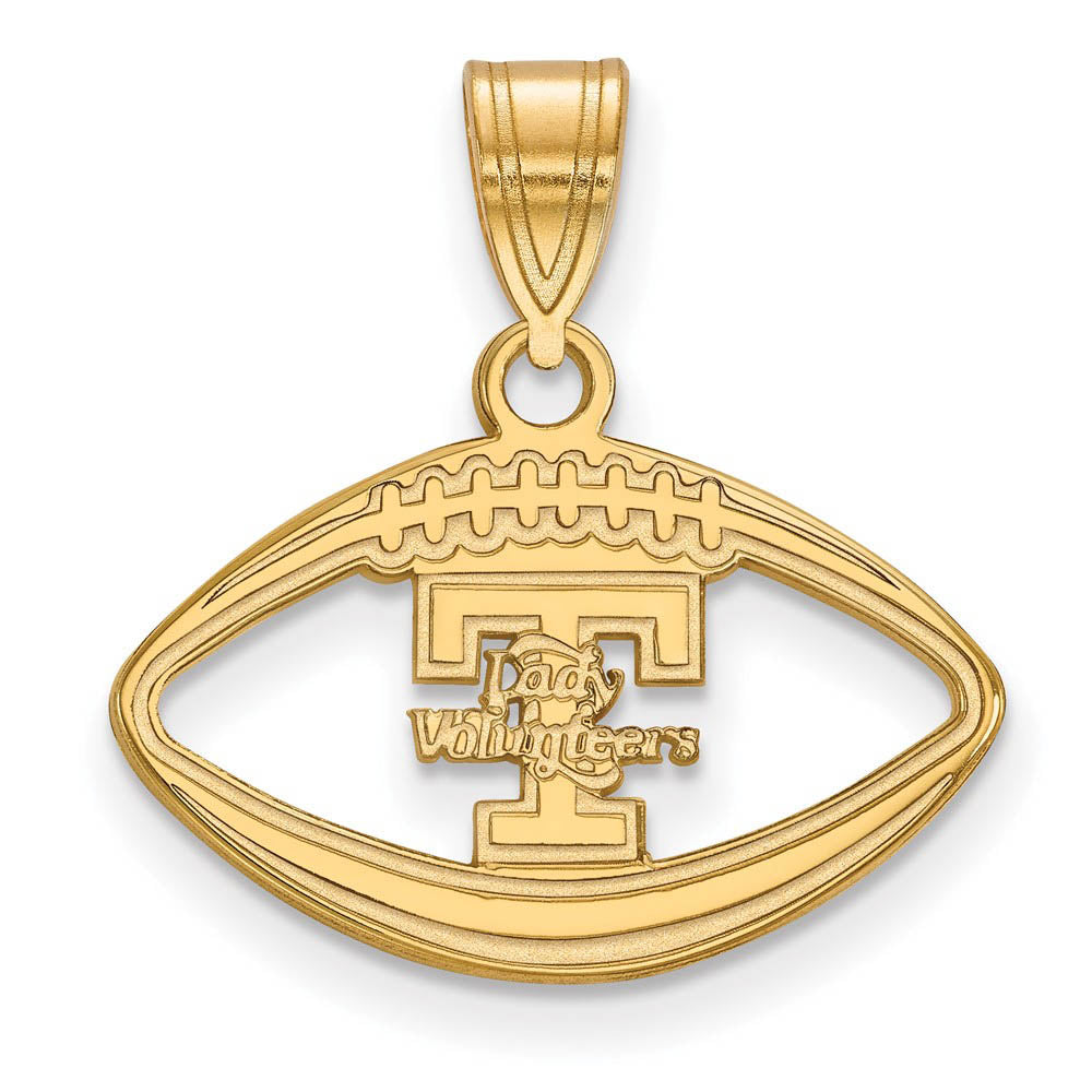 14k Gold Plated Silver U. of Tennessee 'T' Logo Football Pendant, Item P25426 by The Black Bow Jewelry Co.