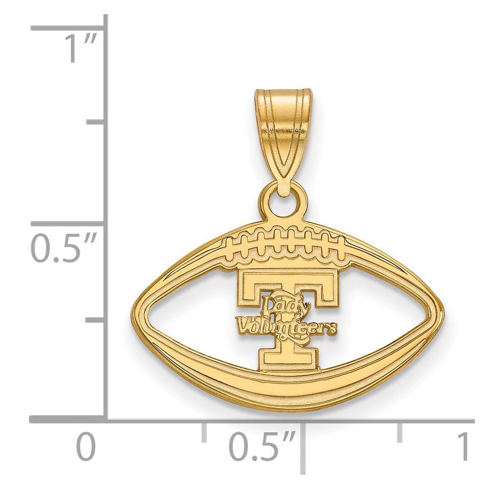 Alternate view of the 14k Gold Plated Silver U. of Tennessee 'T' Logo Football Pendant by The Black Bow Jewelry Co.