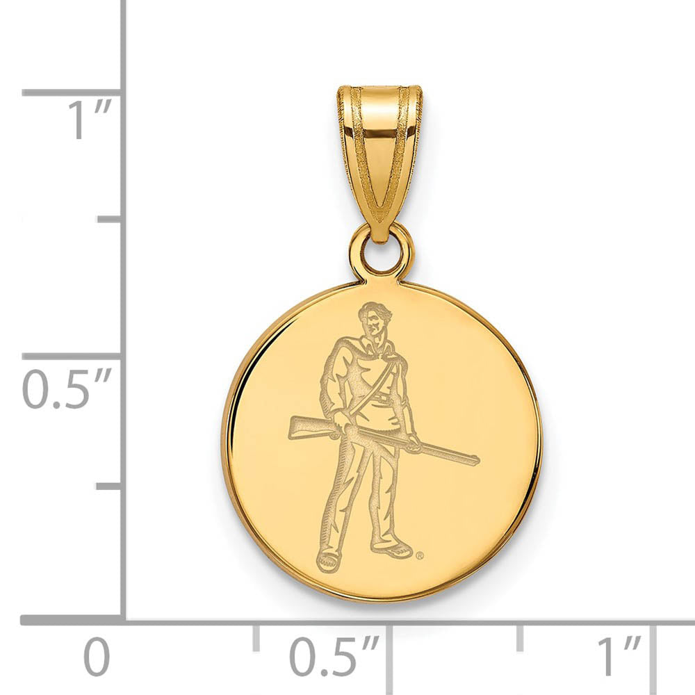 Alternate view of the 14k Gold Plated Silver West Virginia U. Medium Mascot Disc Pendant by The Black Bow Jewelry Co.