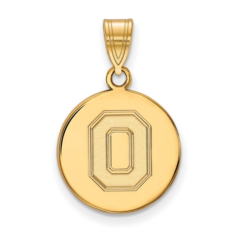 14k Gold Plated Silver Ohio State Medium Disc Pendant, Item P25453 by The Black Bow Jewelry Co.