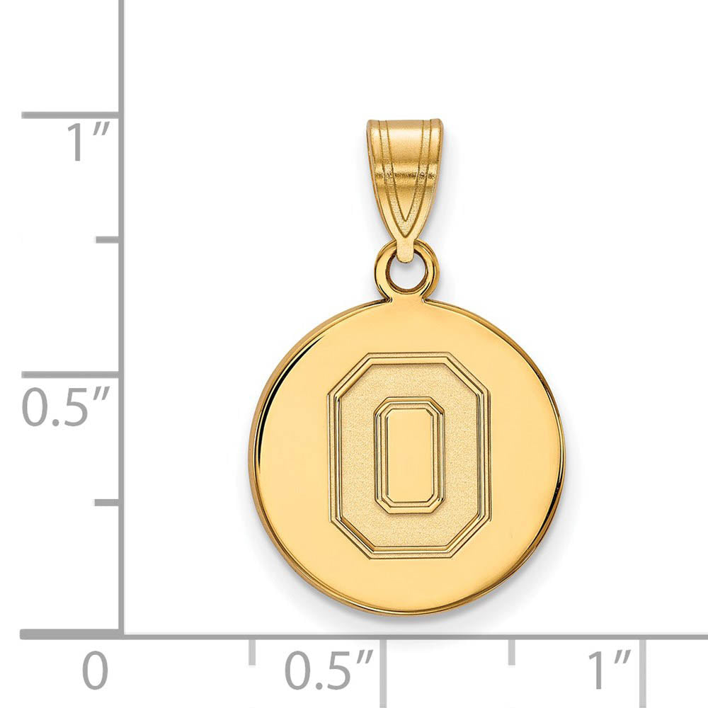 Alternate view of the 14k Gold Plated Silver Ohio State Medium Disc Pendant by The Black Bow Jewelry Co.