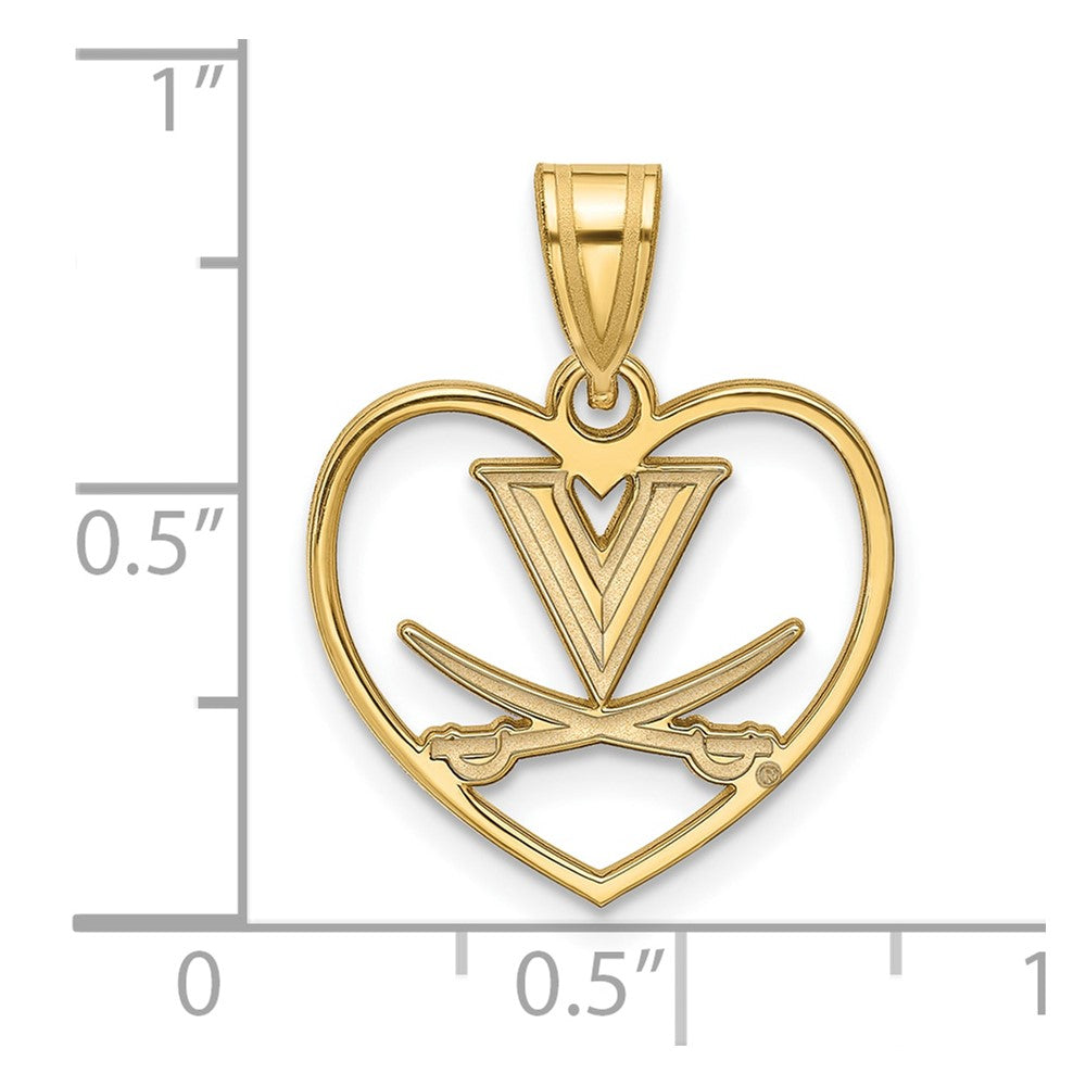 Alternate view of the 14k Gold Plated Silver U. of Virginia Logo Heart Pendant by The Black Bow Jewelry Co.