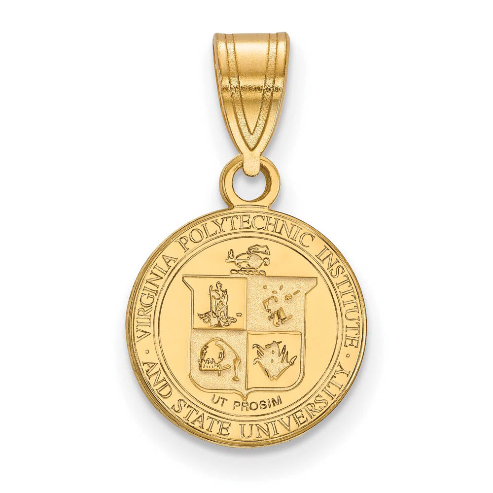 14k Gold Plated Silver Virginia Tech Medium Crest Disc Pendant, Item P25459 by The Black Bow Jewelry Co.