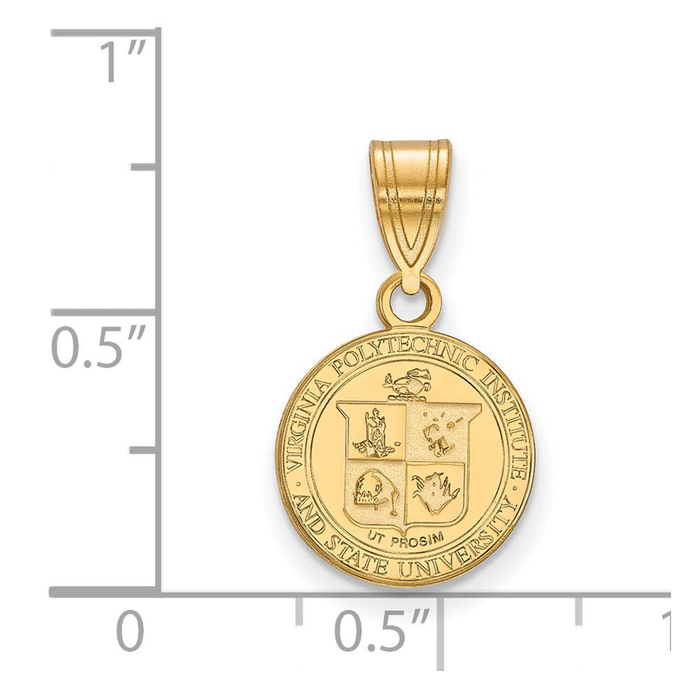 Alternate view of the 14k Gold Plated Silver Virginia Tech Medium Crest Disc Pendant by The Black Bow Jewelry Co.