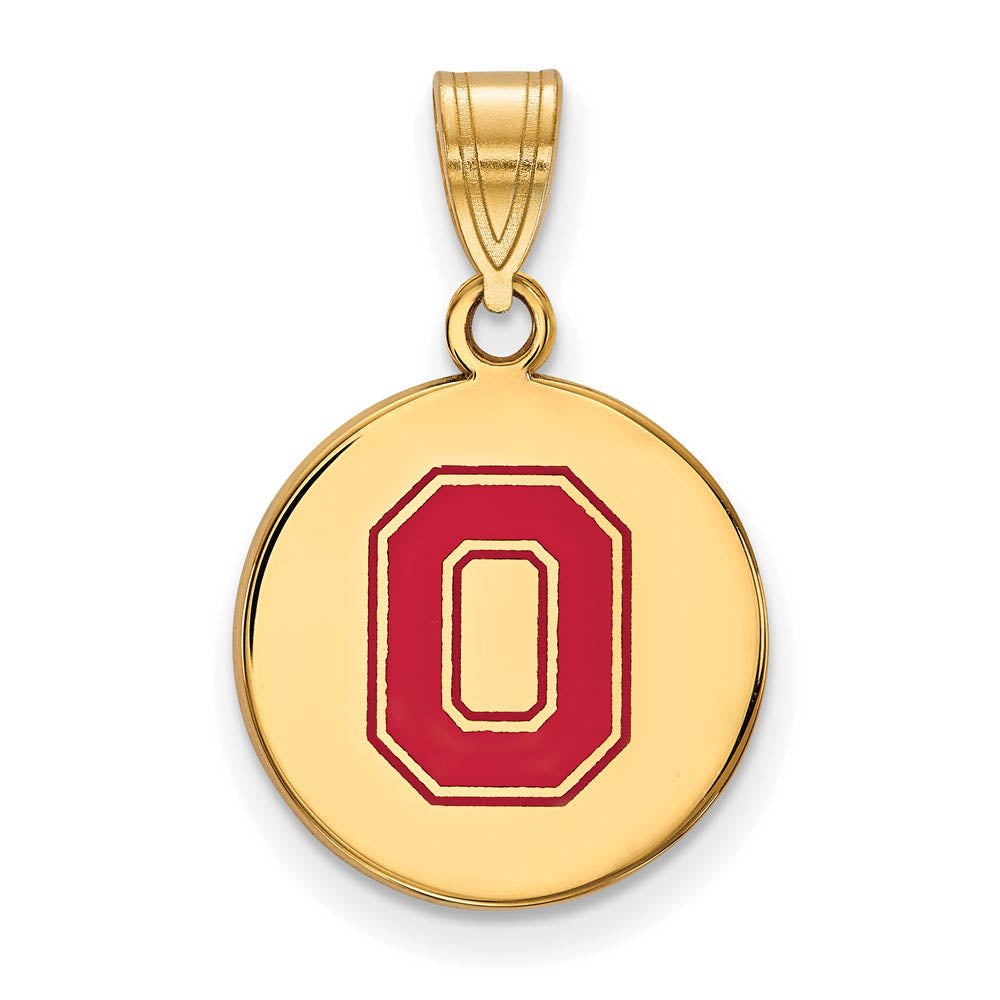14k Gold Plated Silver Ohio State Medium Enamel Disc Pendant, Item P25462 by The Black Bow Jewelry Co.
