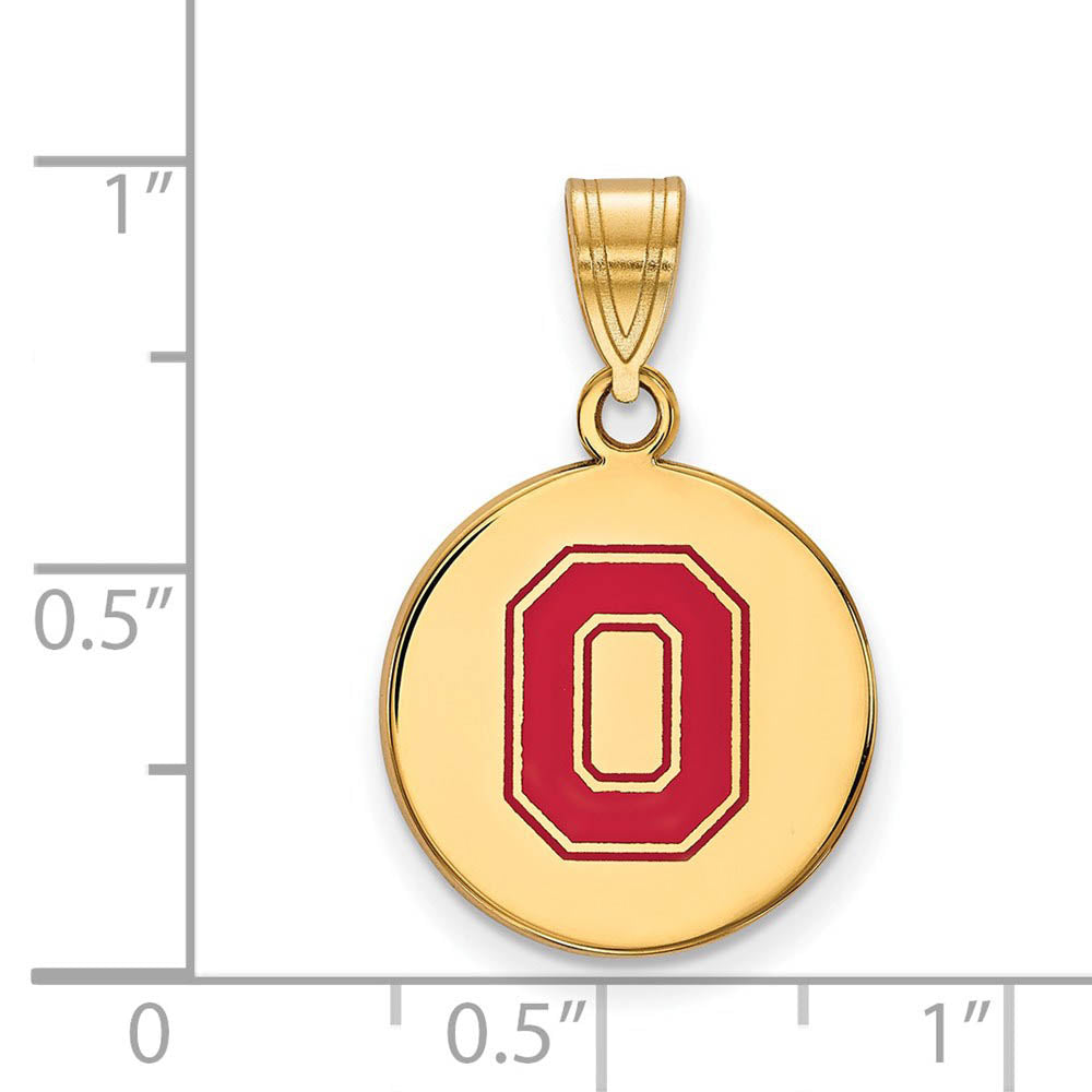 Alternate view of the 14k Gold Plated Silver Ohio State Medium Enamel Disc Pendant by The Black Bow Jewelry Co.