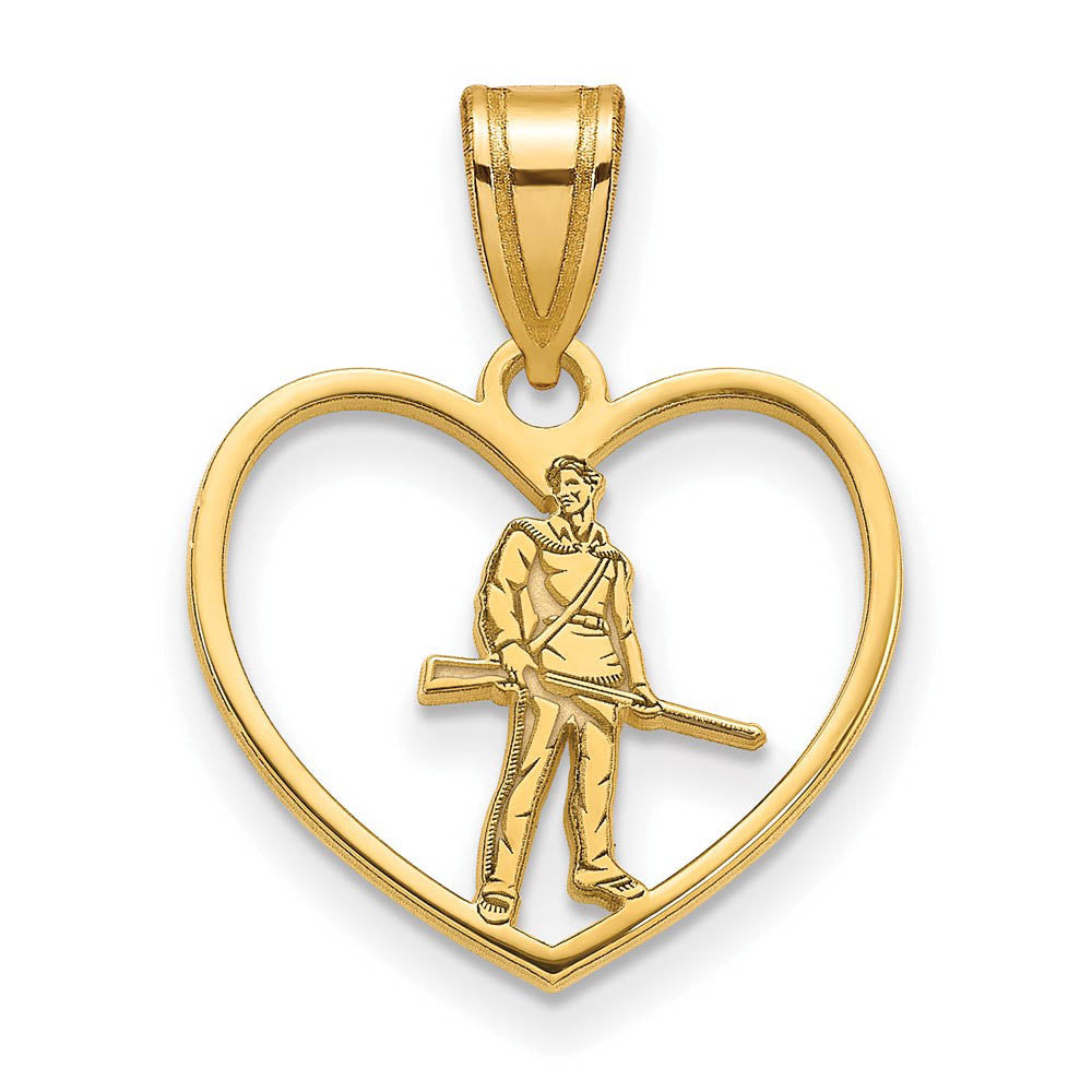 14k Gold Plated Silver West Virginia U. Mascot Heart Pendant, Item P25474 by The Black Bow Jewelry Co.