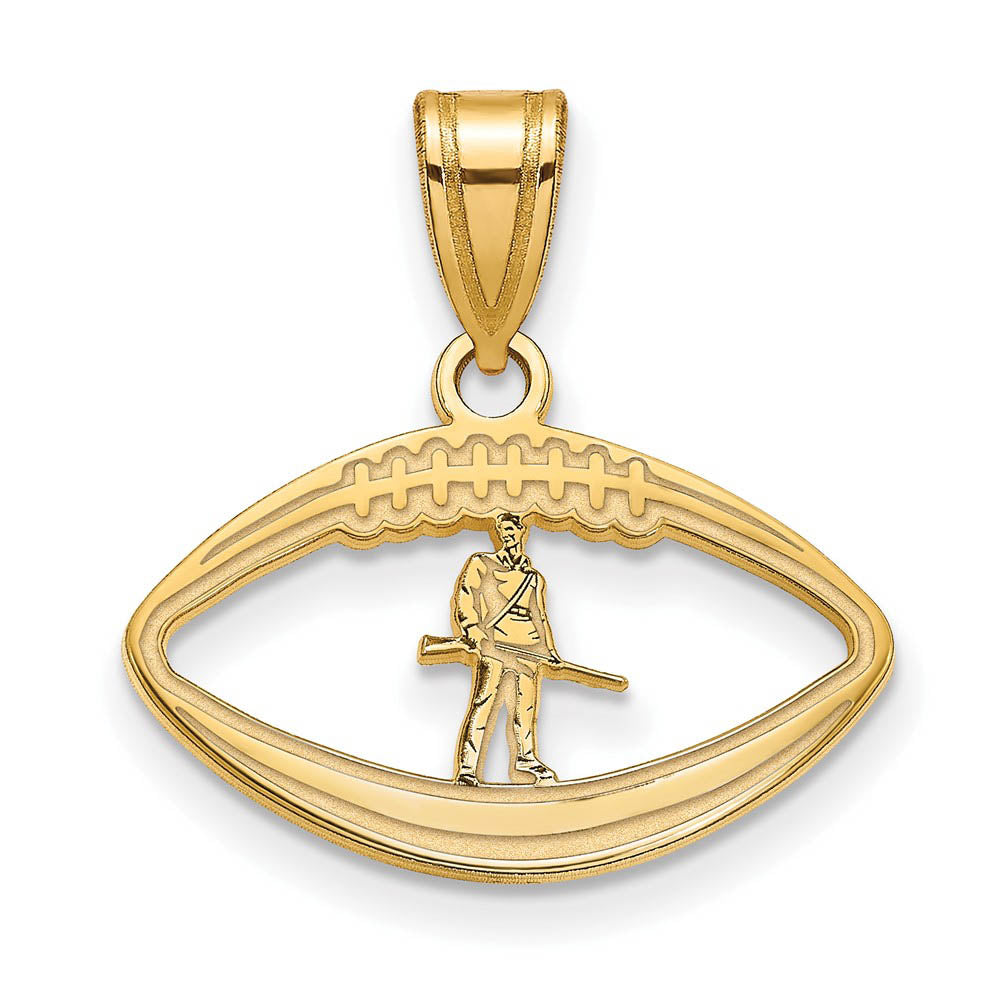14k Gold Plated Silver West Virginia U. Mascot Football Pendant, Item P25477 by The Black Bow Jewelry Co.