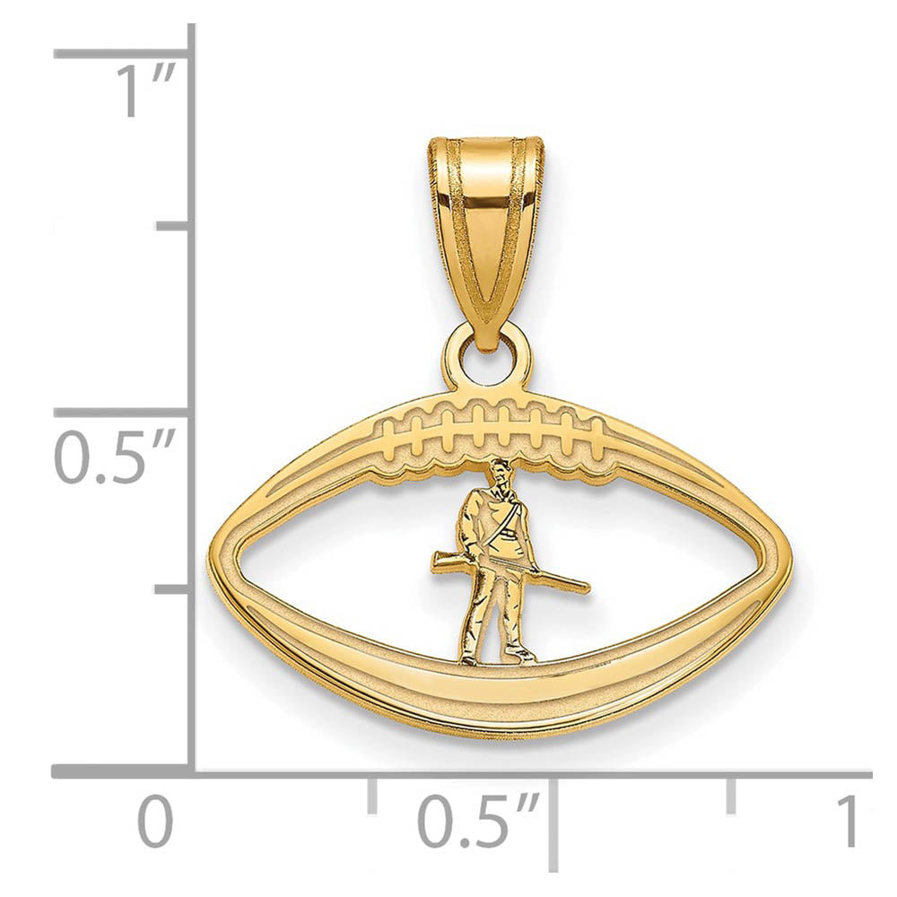 Alternate view of the 14k Gold Plated Silver West Virginia U. Mascot Football Pendant by The Black Bow Jewelry Co.