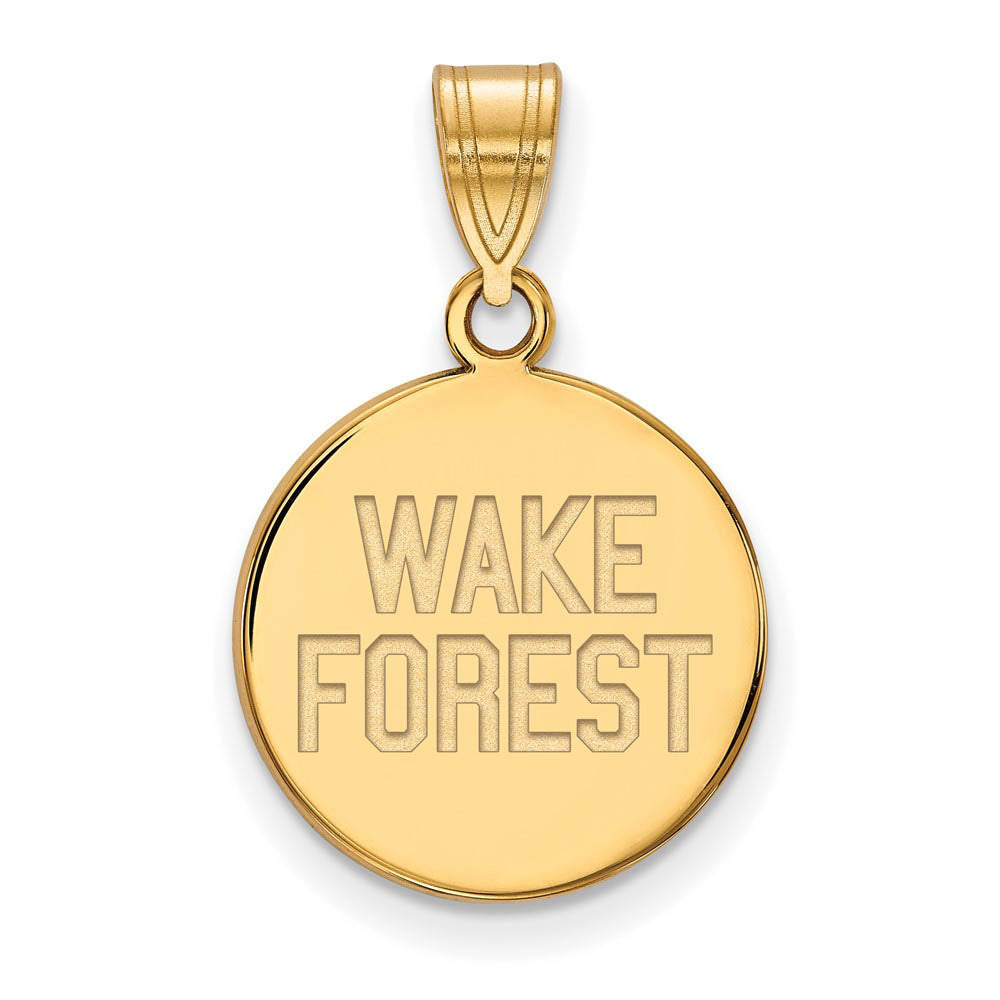 14k Gold Plated Silver Wake Forest U. Medium Logo Disc Pendant, Item P25493 by The Black Bow Jewelry Co.