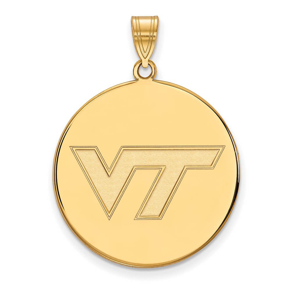 14k Gold Plated Silver Virginia Tech XL Logo Disc Pendant, Item P25499 by The Black Bow Jewelry Co.