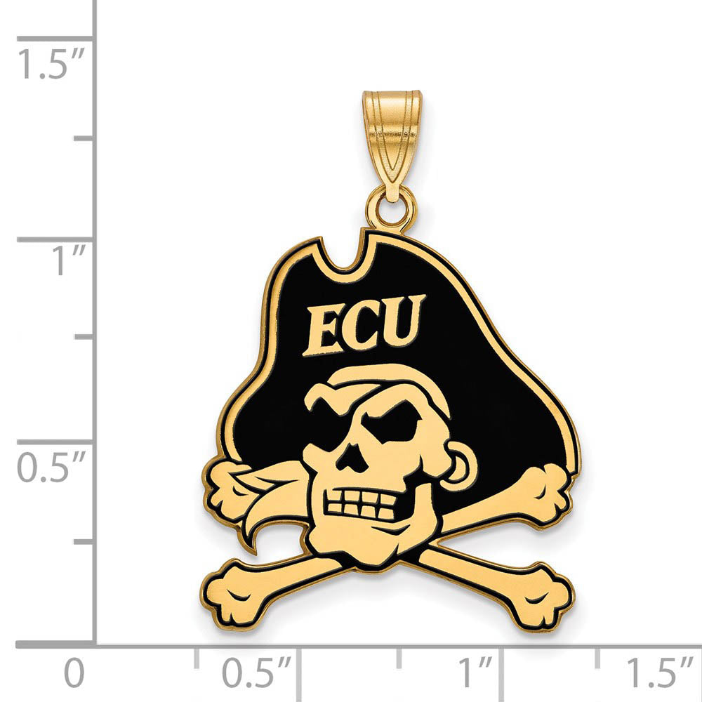 Alternate view of the 14k Gold Plated Silver East Carolina U XL Enamel Pendant by The Black Bow Jewelry Co.