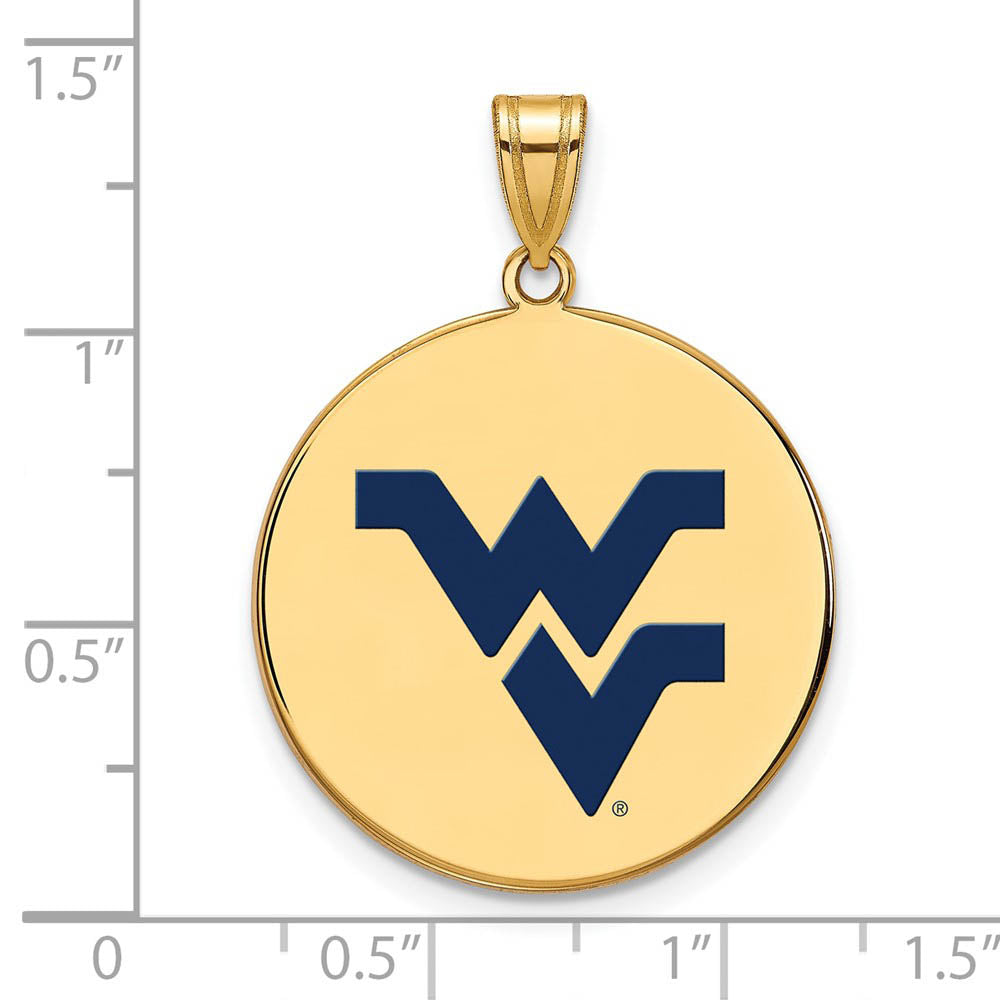 Alternate view of the 14k Gold Plated Silver West Virginia U. Large Enamel Logo Disc Pendant by The Black Bow Jewelry Co.