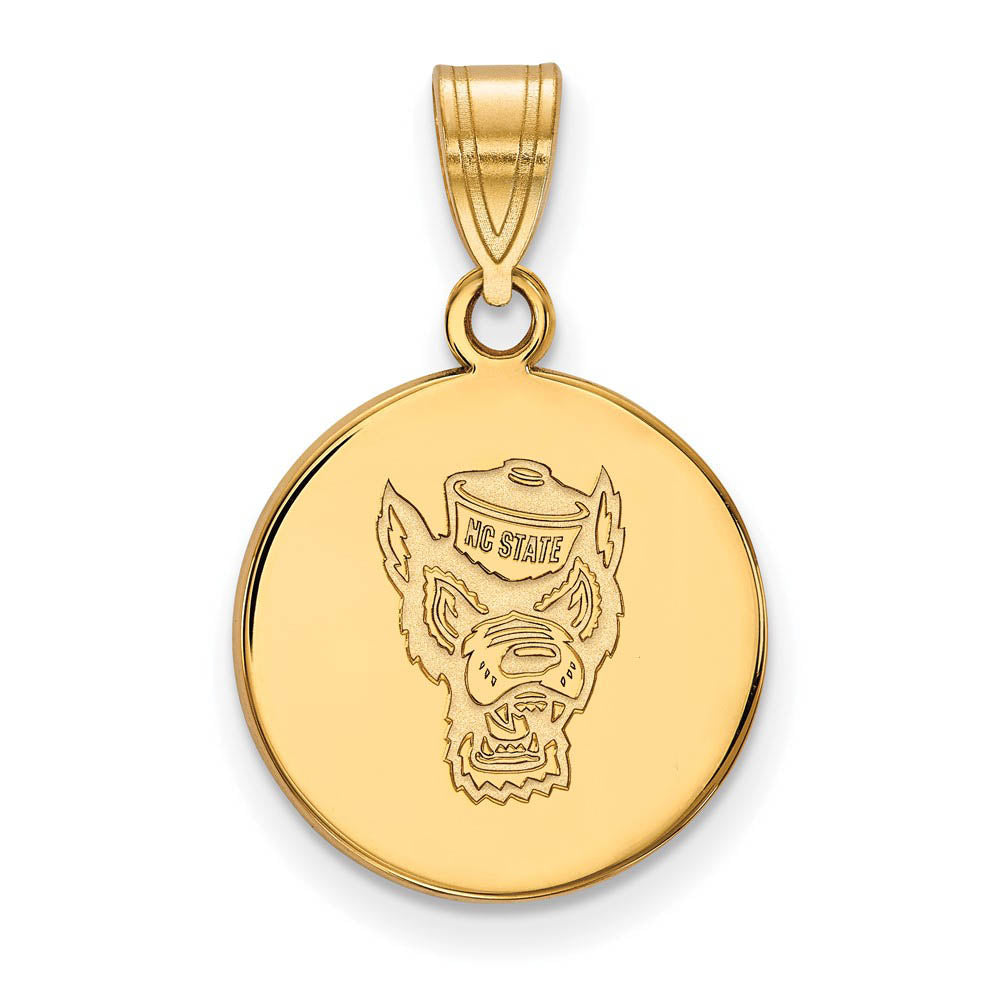 14k Gold Plated Silver North Carolina State Medium Logo Disc Pendant, Item P25512 by The Black Bow Jewelry Co.