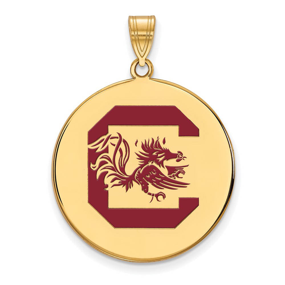 14k Gold Plated Silver South Carolina XL Red Enamel Disc Pendant, Item P25513 by The Black Bow Jewelry Co.