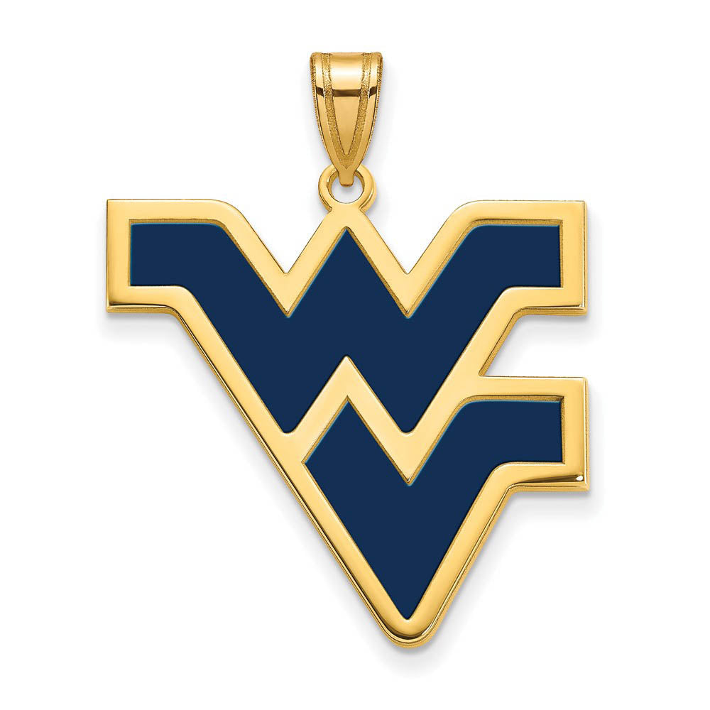 14k Gold Plated Silver West Virginia U. XL Enamel Logo Pendant, Item P25520 by The Black Bow Jewelry Co.