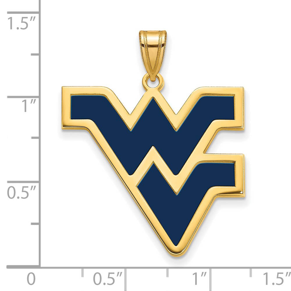 Alternate view of the 14k Gold Plated Silver West Virginia U. XL Enamel Logo Pendant by The Black Bow Jewelry Co.