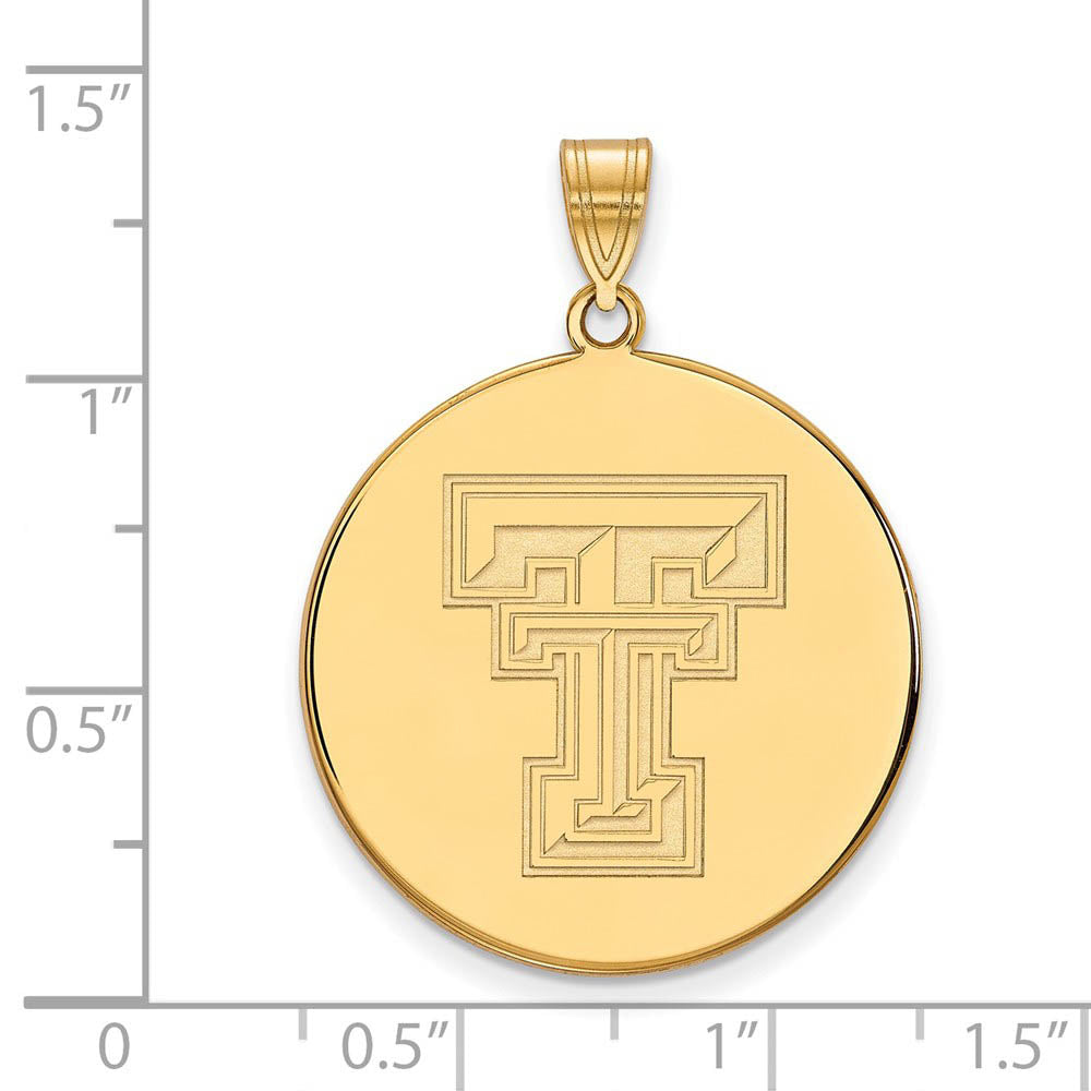 Alternate view of the 14k Gold Plated Silver Texas Tech U. XL 'TT' Disc Pendant by The Black Bow Jewelry Co.