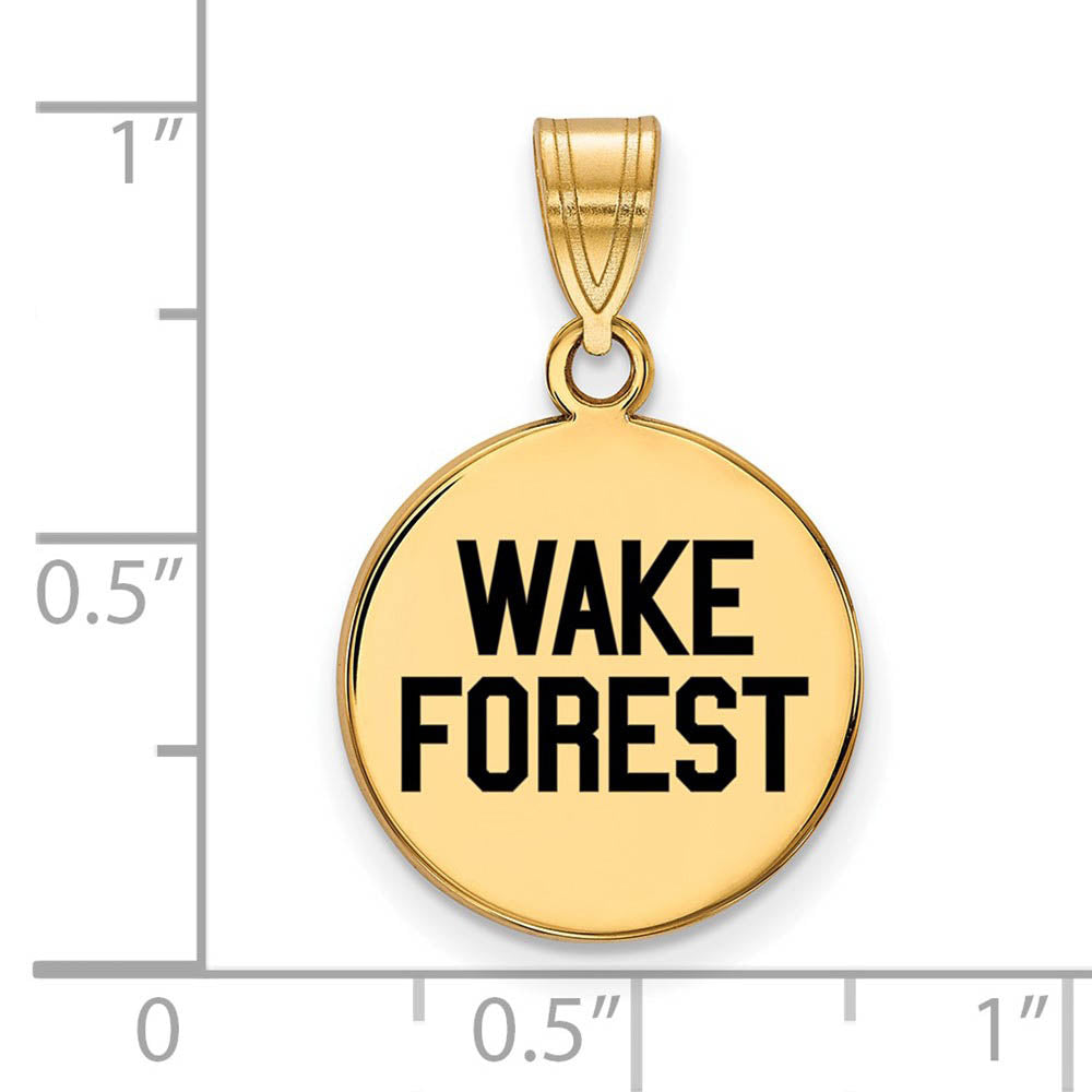 Alternate view of the 14k Gold Plated Silver Wake Forest U. Medium Enamel Logo Disc Pendant by The Black Bow Jewelry Co.