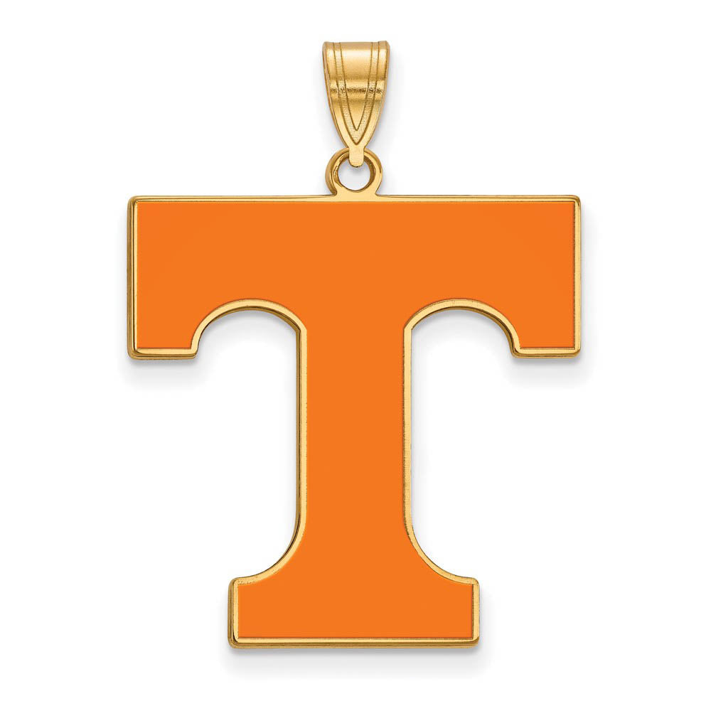 14k Gold Plated Silver U. of Tennessee XL Enamel 'T' Pendant, Item P25548 by The Black Bow Jewelry Co.