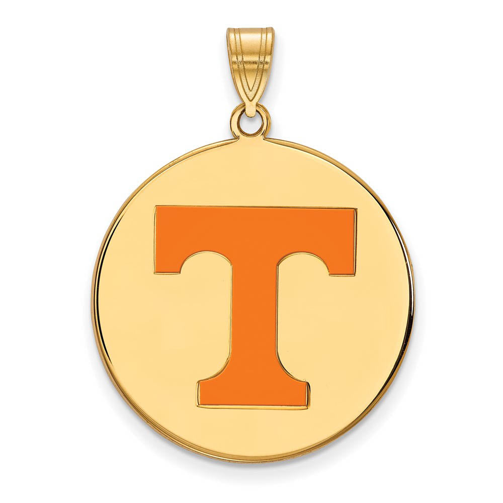 14k Gold Plated Silver U. of Tennessee XL Enamel 'T' Disc Pendant, Item P25552 by The Black Bow Jewelry Co.
