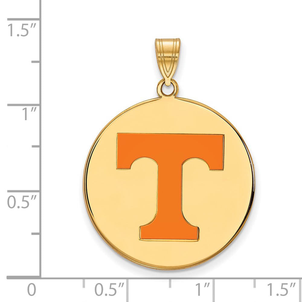 Alternate view of the 14k Gold Plated Silver U. of Tennessee XL Enamel 'T' Disc Pendant by The Black Bow Jewelry Co.
