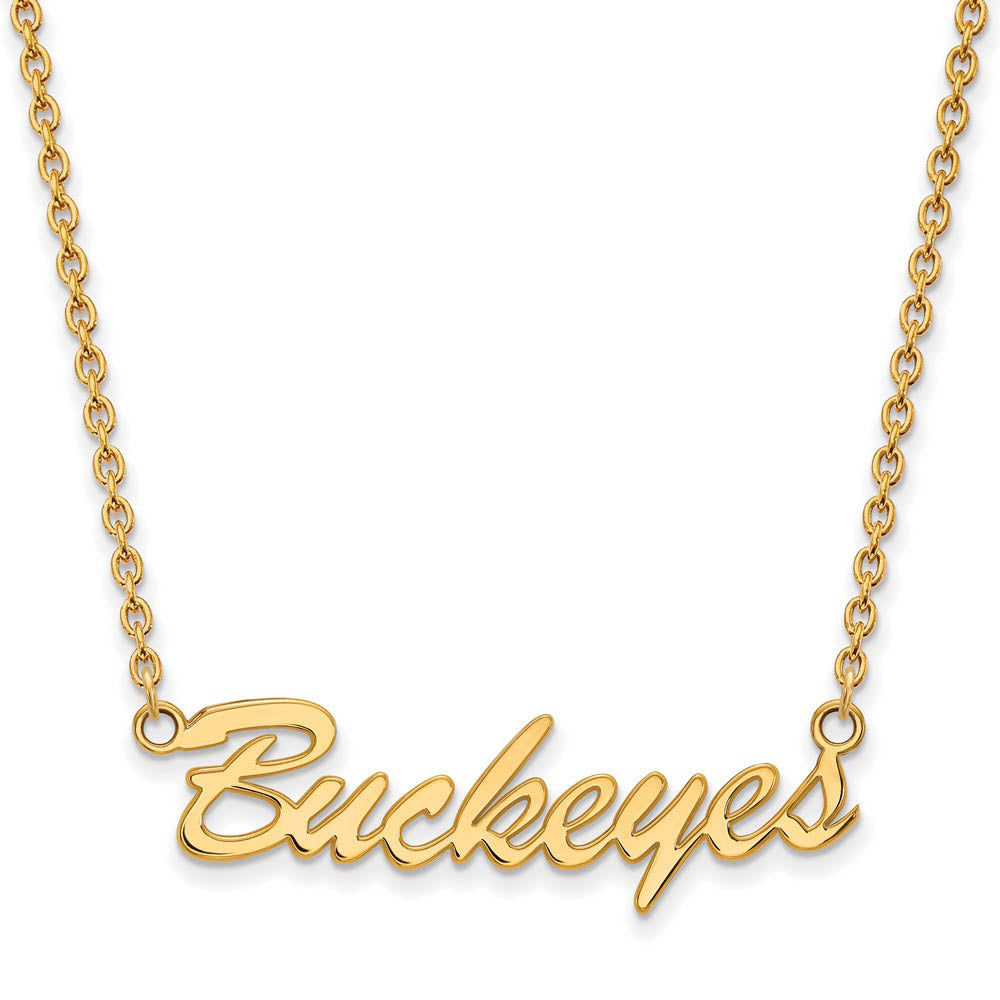 14k Gold Plated Silver Ohio State Medium Pendant Necklace, Item P25559 by The Black Bow Jewelry Co.