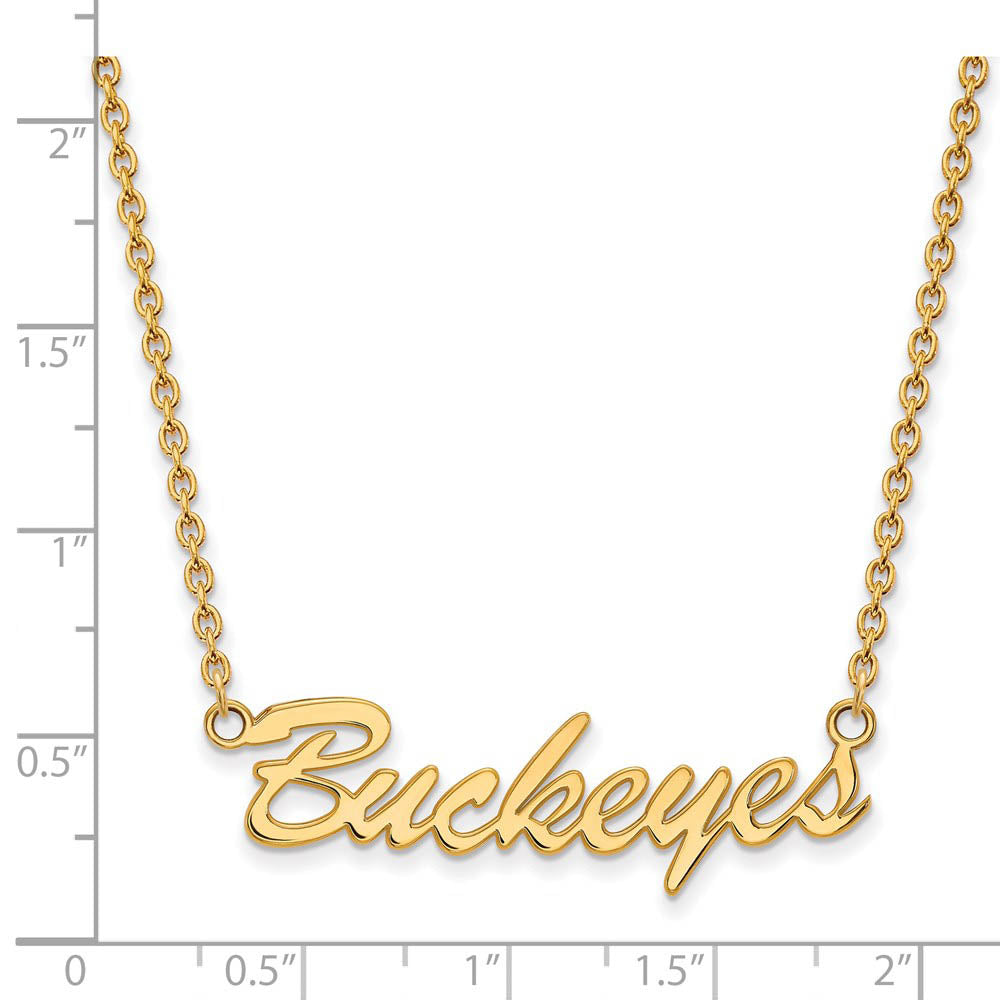 Alternate view of the 14k Gold Plated Silver Ohio State Medium Pendant Necklace by The Black Bow Jewelry Co.