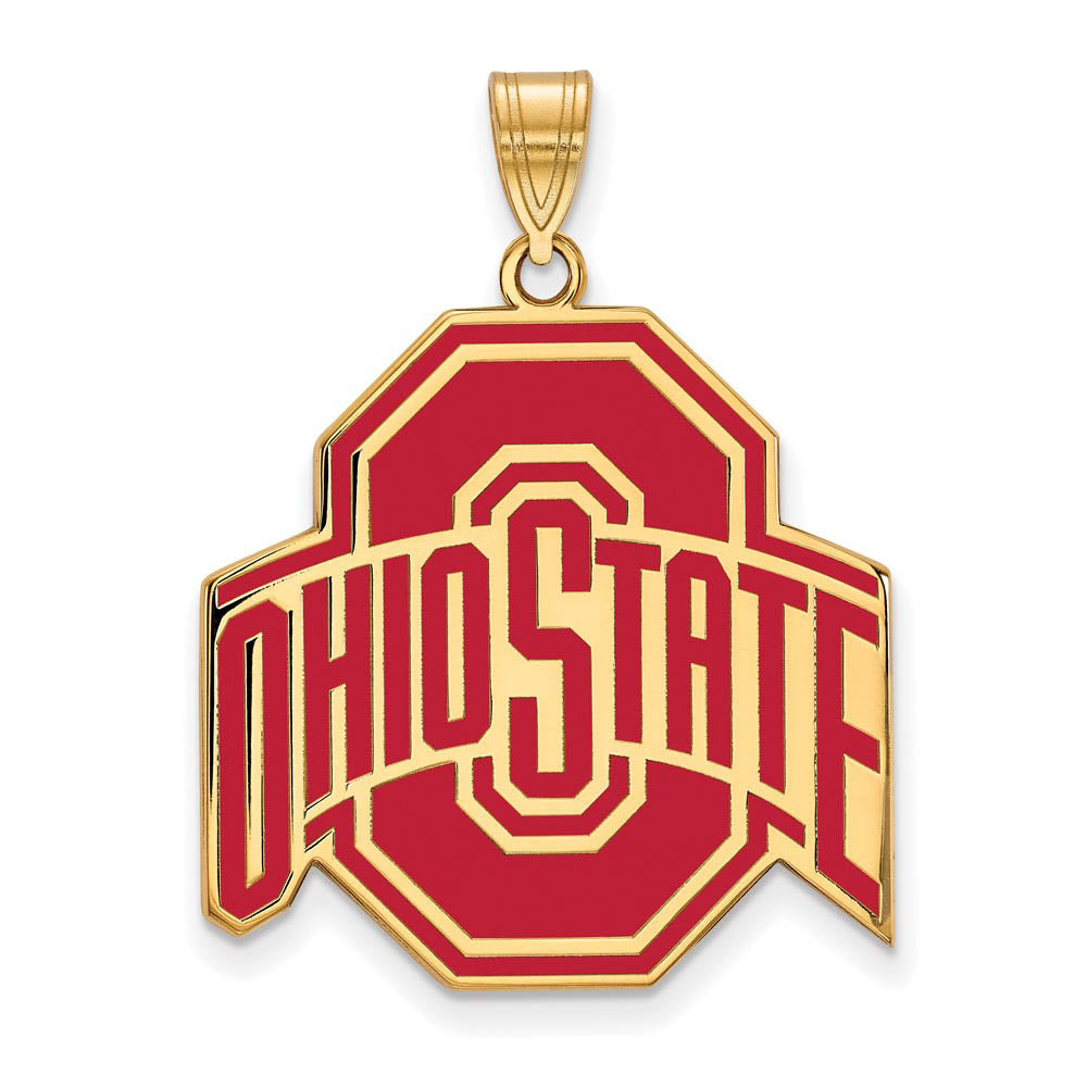 14k Gold Plated Silver Ohio State XL Enamel Pendant, Item P25561 by The Black Bow Jewelry Co.