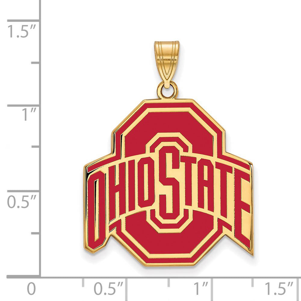 Alternate view of the 14k Gold Plated Silver Ohio State XL Enamel Pendant by The Black Bow Jewelry Co.