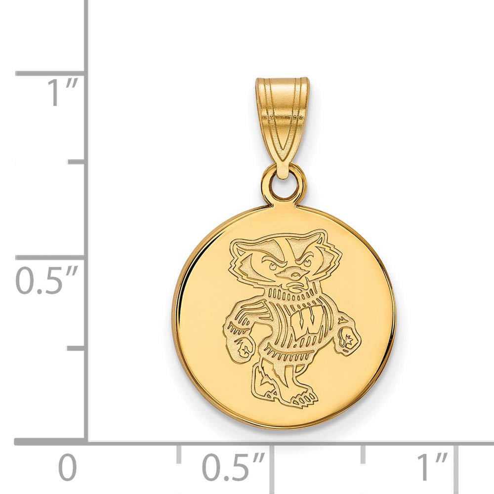 Alternate view of the 14k Gold Plated Silver U. of Wisconsin Medium Badgers Disc Pendant by The Black Bow Jewelry Co.