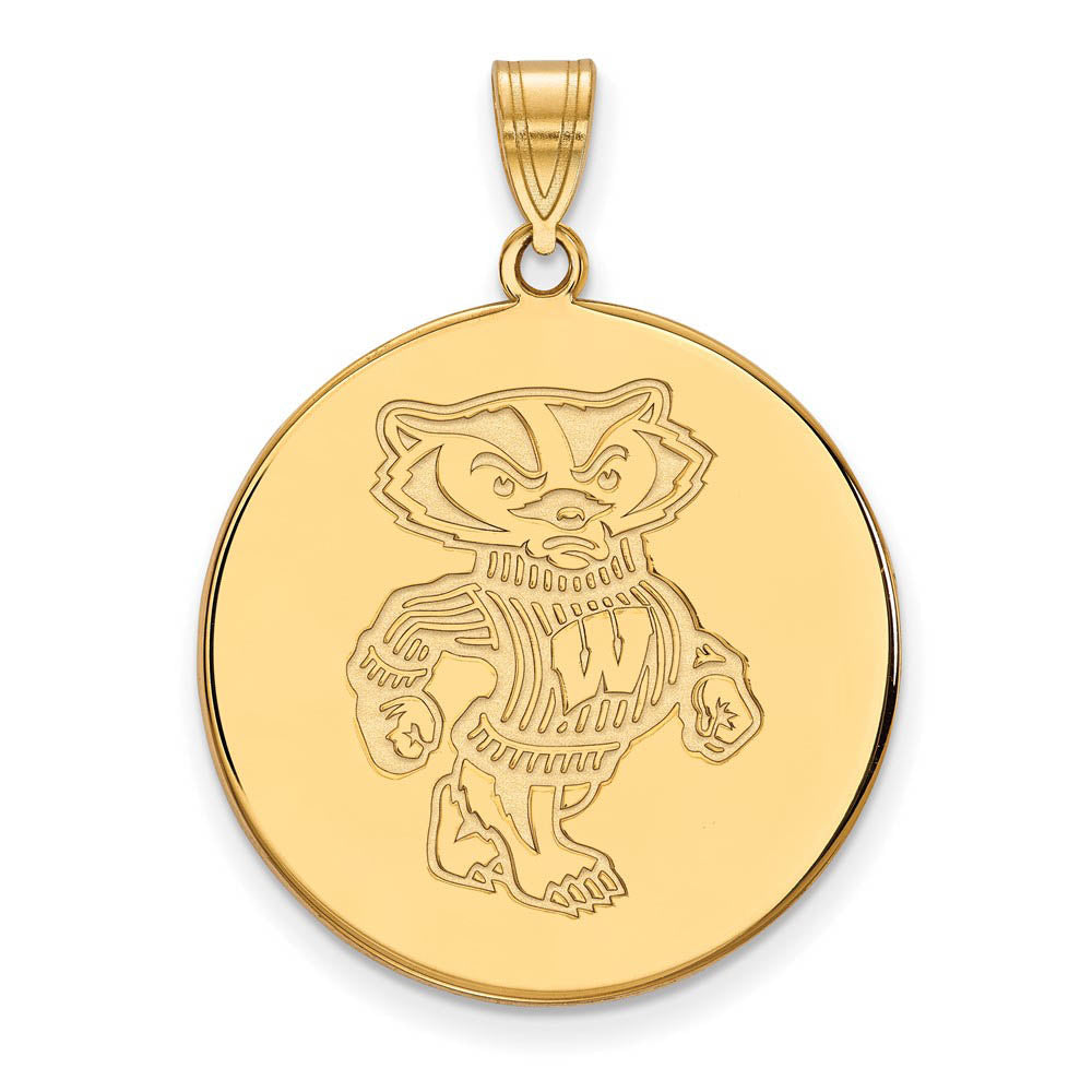 14k Gold Plated Silver U. of Wisconsin XL Badgers Disc Pendant, Item P25563 by The Black Bow Jewelry Co.