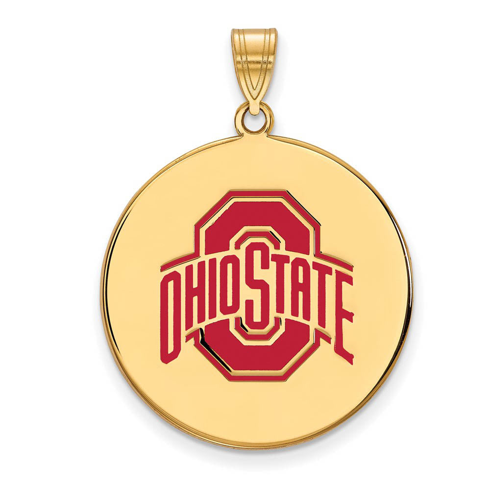 14k Gold Plated Silver Ohio State XL Enamel Logo Disc Pendant, Item P25564 by The Black Bow Jewelry Co.