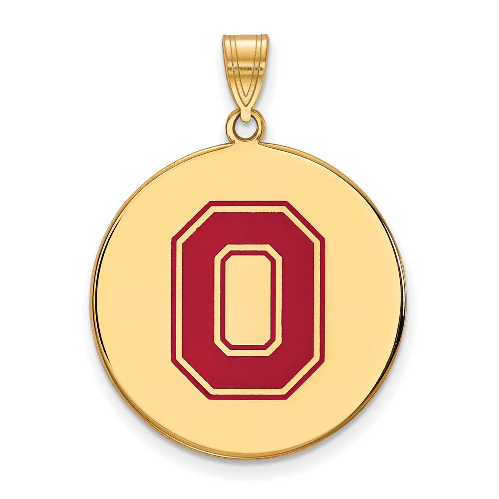 14k Gold Plated Silver Ohio State XL Enamel Disc Pendant, Item P25565 by The Black Bow Jewelry Co.