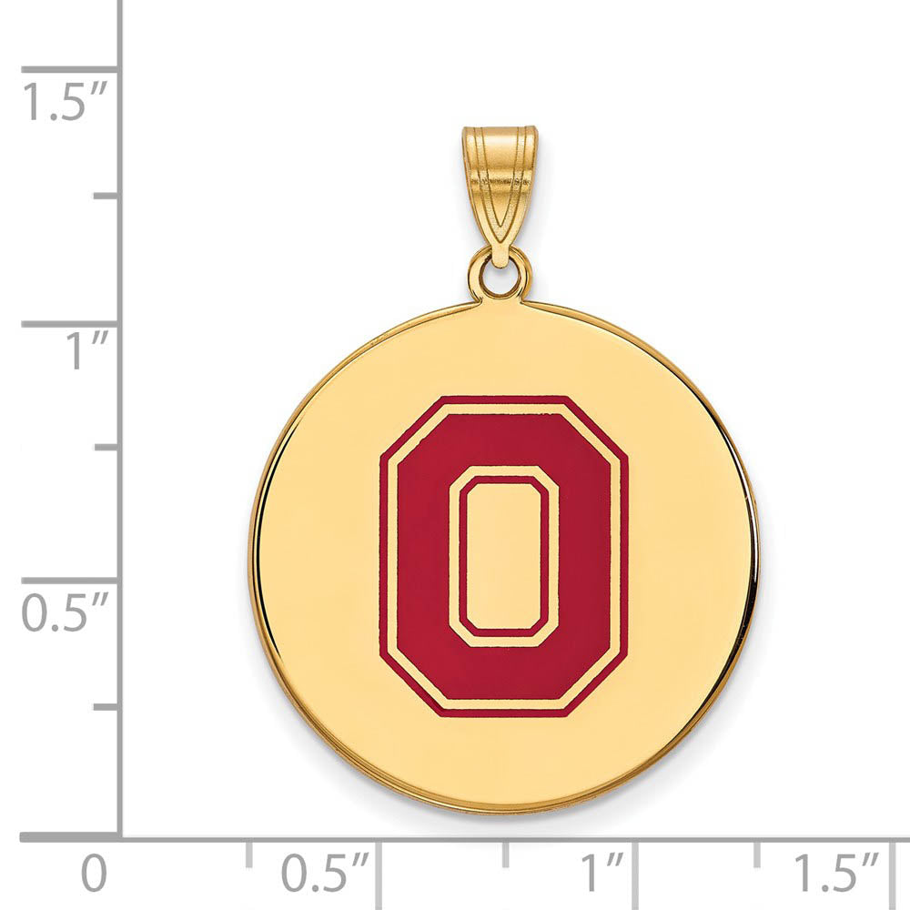 Alternate view of the 14k Gold Plated Silver Ohio State XL Enamel Disc Pendant by The Black Bow Jewelry Co.