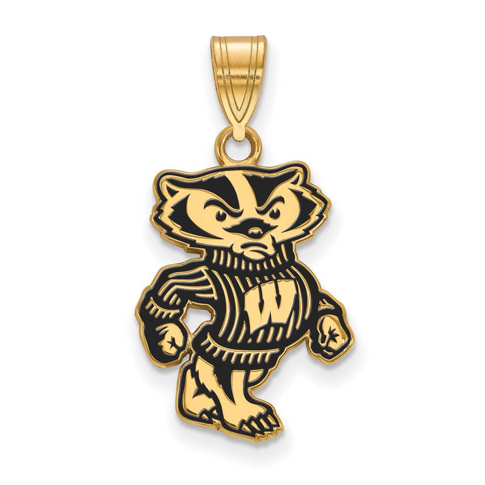 14k Gold Plated Silver U. of Wisconsin Large Badgers Enamel Pendant, Item P25566 by The Black Bow Jewelry Co.