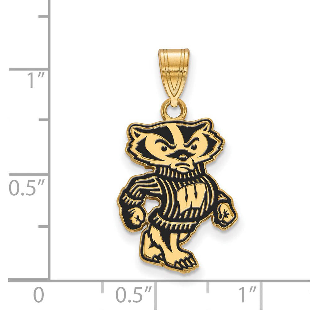 Alternate view of the 14k Gold Plated Silver U. of Wisconsin Large Badgers Enamel Pendant by The Black Bow Jewelry Co.